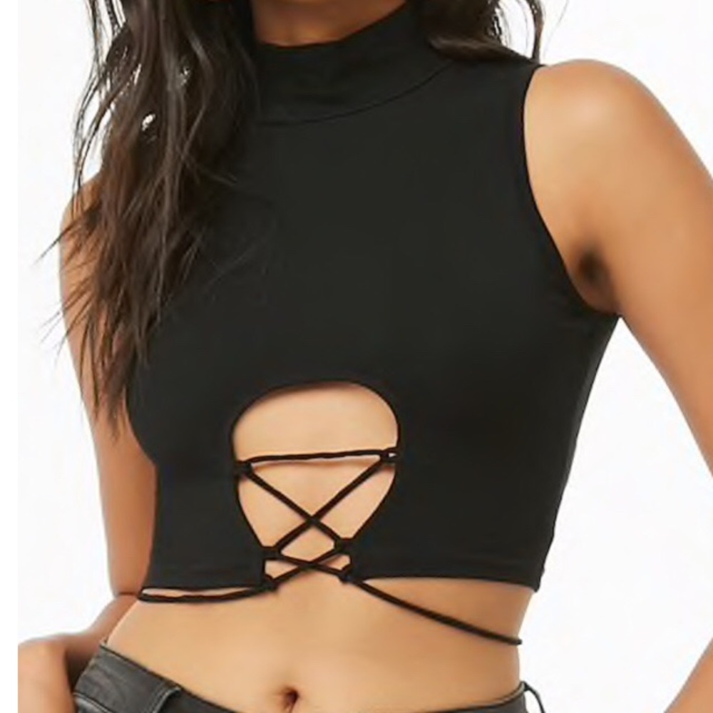 Black Lace-up Crop Top